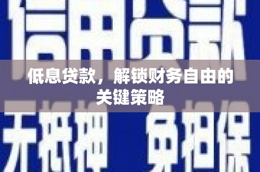 柳南低息贷款，解锁财务自由的关键策略