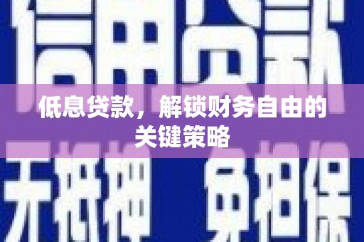 柳南低息贷款，解锁财务自由的关键策略